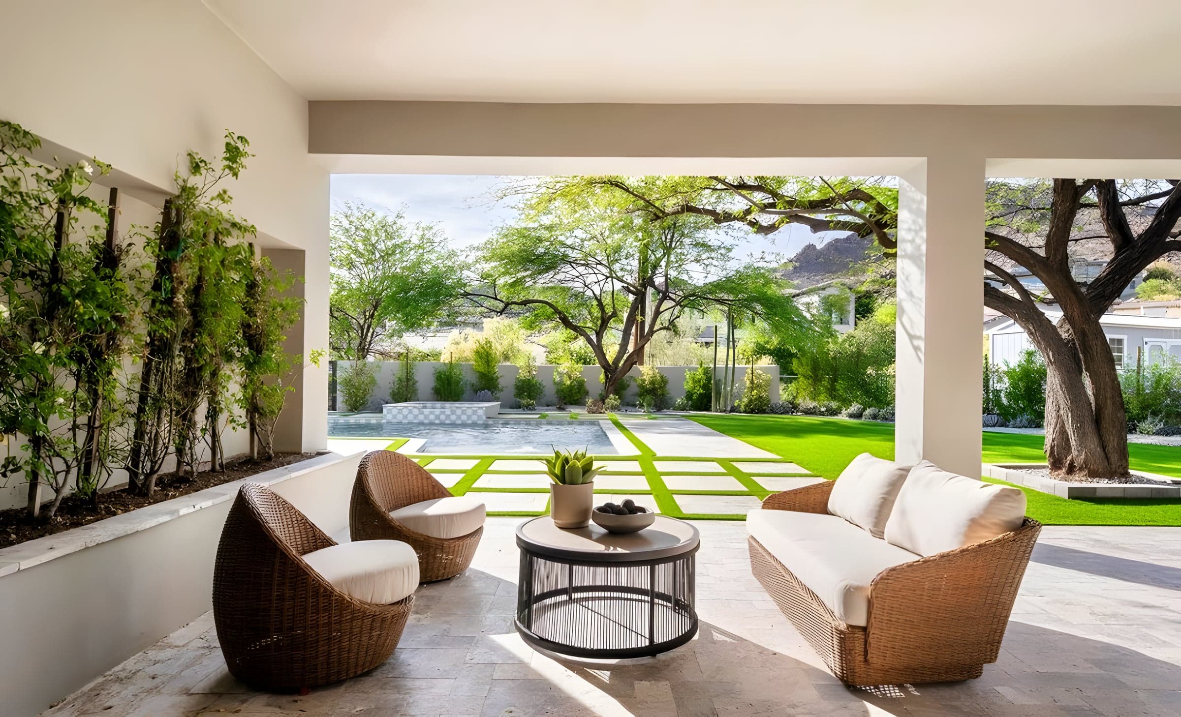 Covered Patio with Wicker Lounge