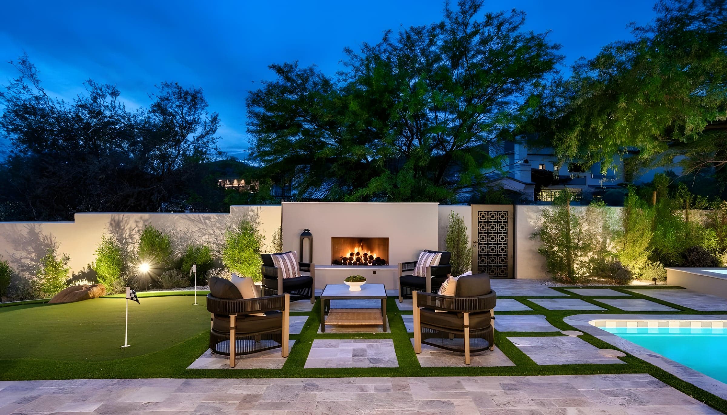 Outdoor Fireplace at Twilight