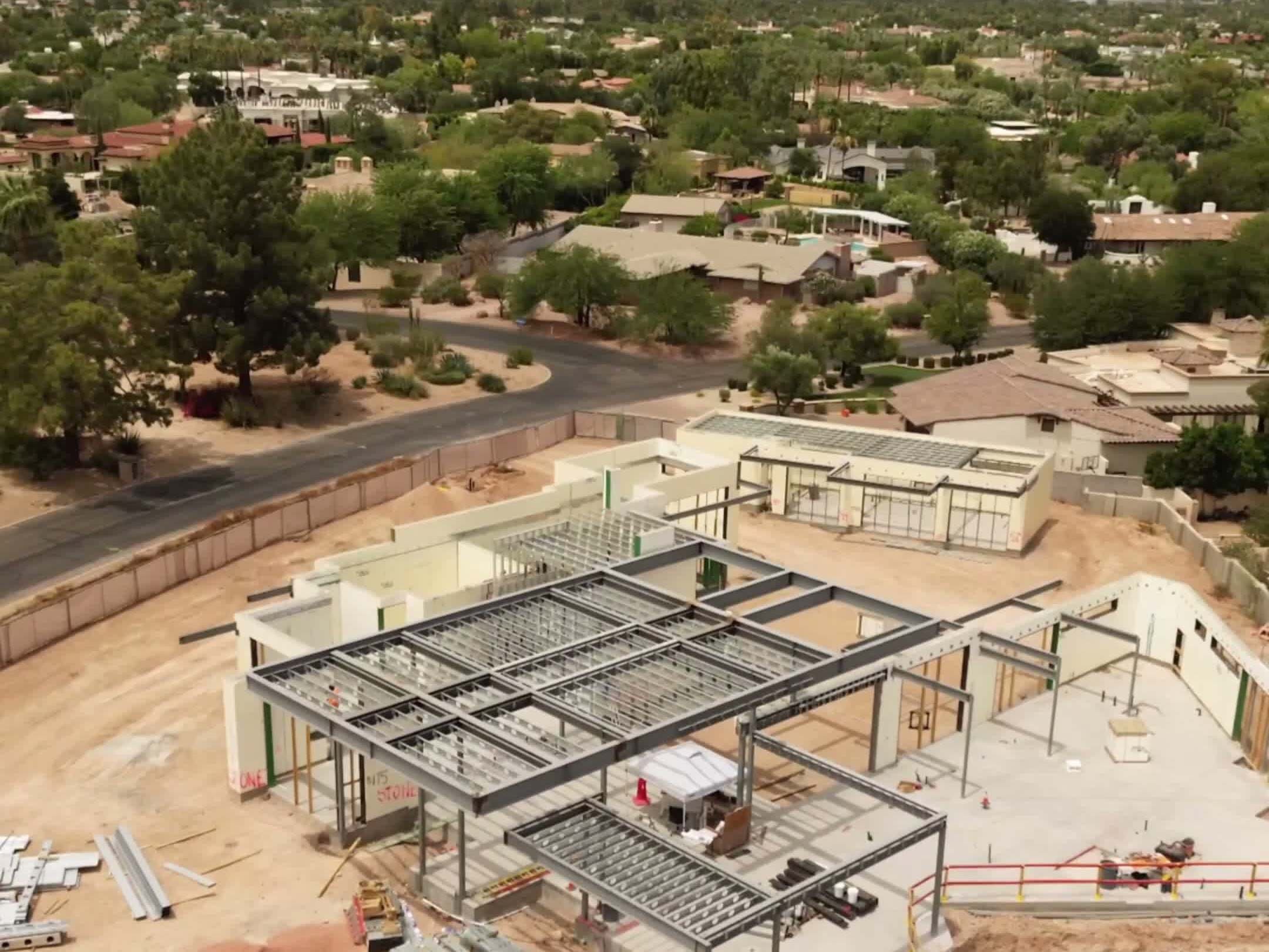 Structural frame erected on the foundation of a Paradise Valley new build