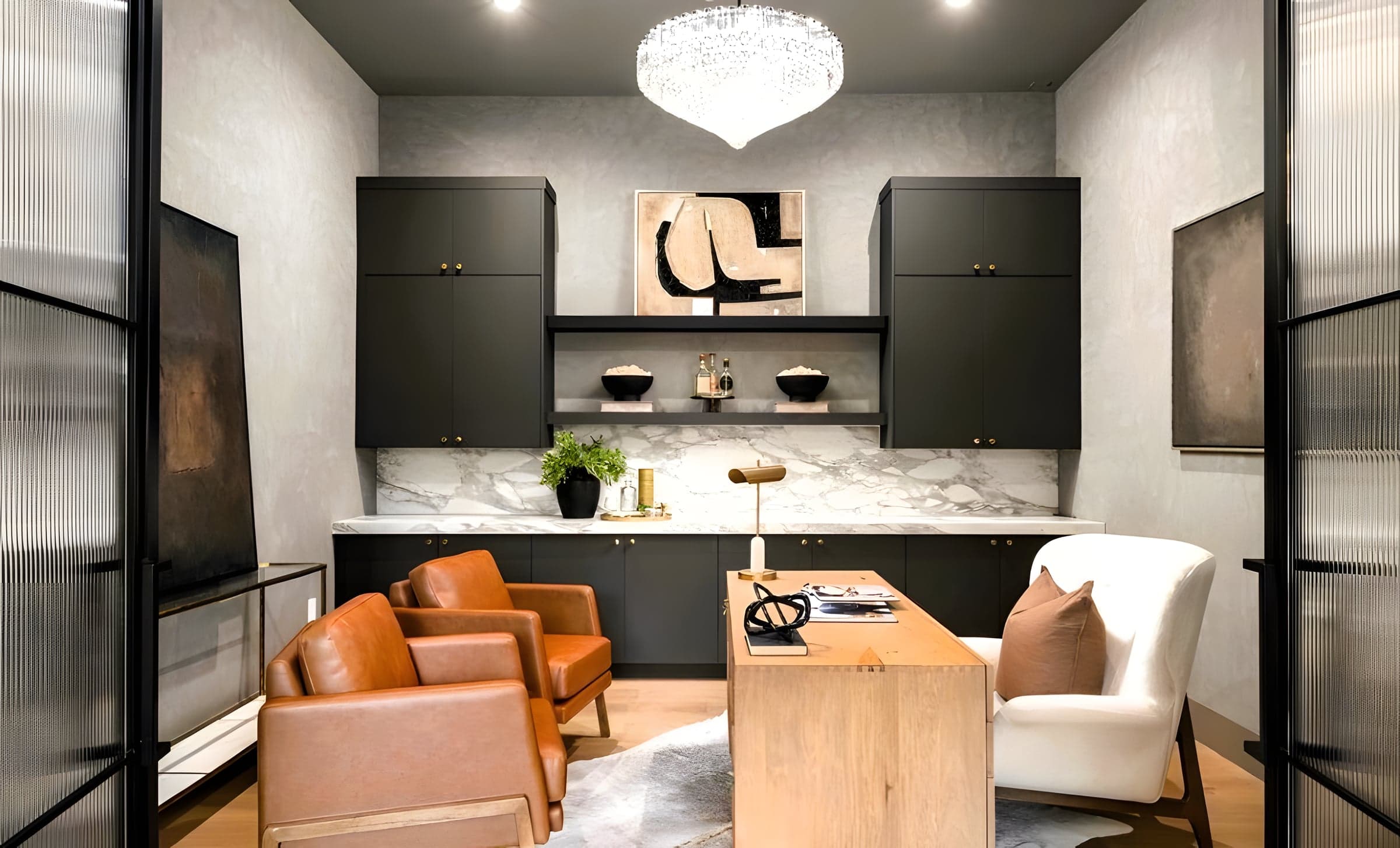 Office Bar with Crystal Chandelier