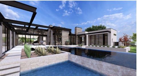 Rendering of the pool and glass walls at the rear of the estate in progress in Paradise Valley