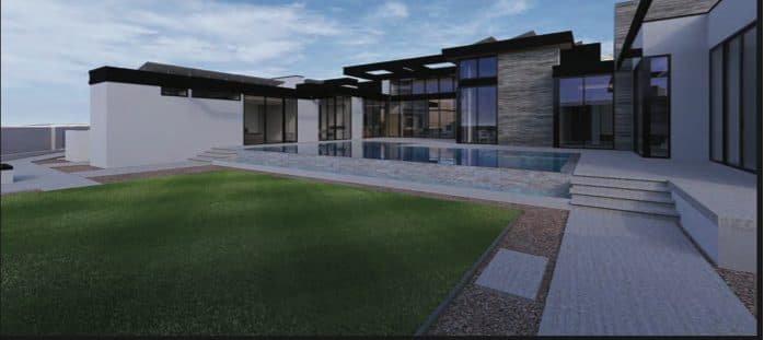 Rendering of the rear terrace and pool of the estate in progress in Paradise Valley